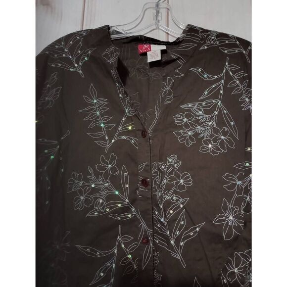 JM Collection Shirt Ladies 18W Brown Button Front Short Sleeve Studded - Picture 3 of 6